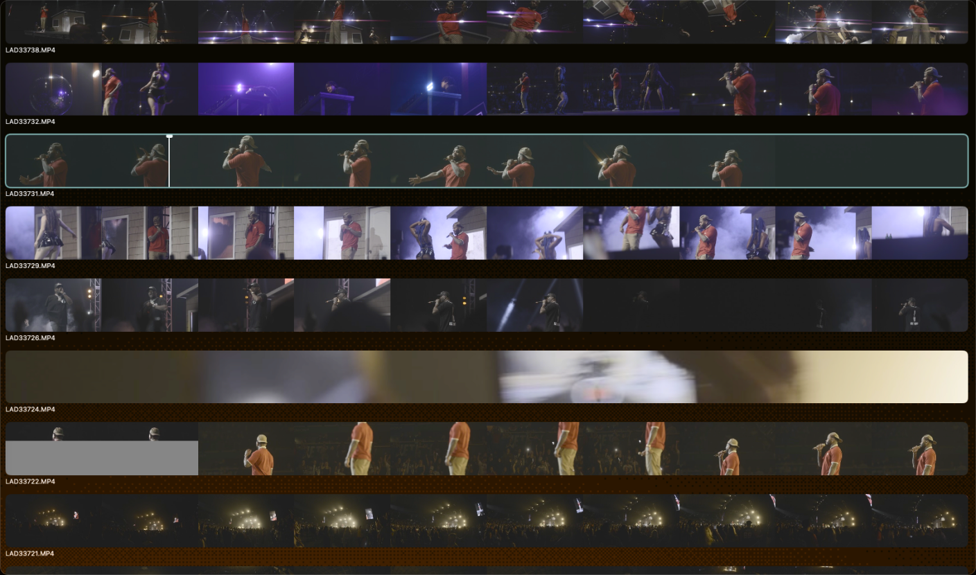 Reel view — the whole shoot as filmstrips