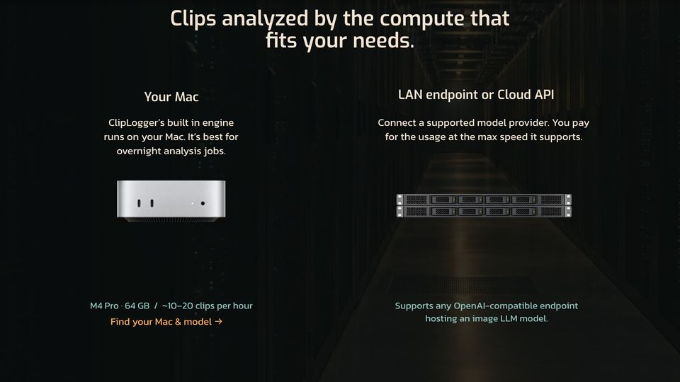 Choosing where clips are analysed: your Mac, or a LAN endpoint or cloud API