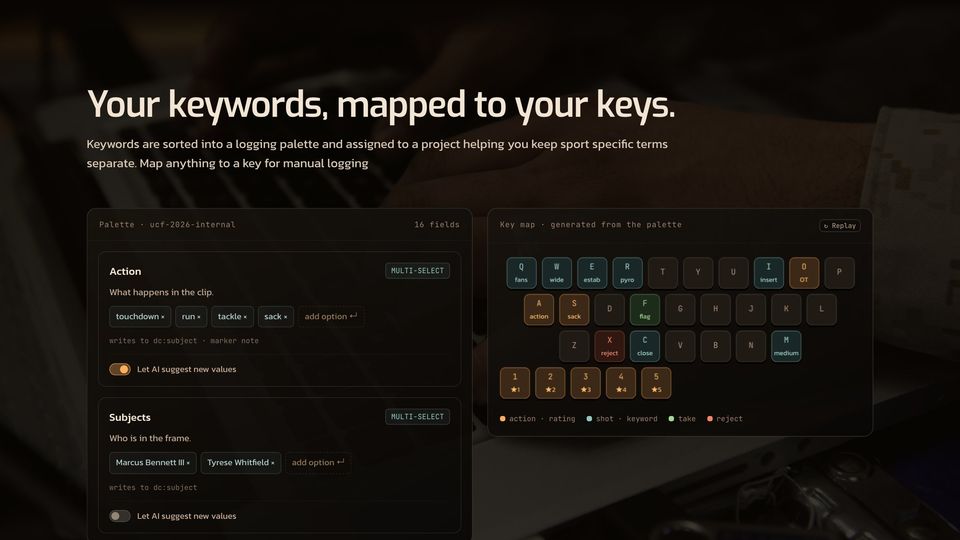 A logging palette and the keyboard map generated from it